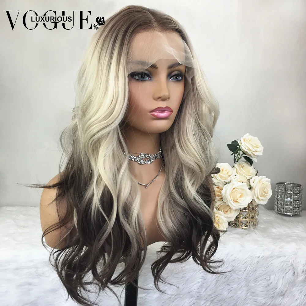 Ombre Colored Body Wave 13x4 Transparent Lace Front Wig Platinum Ash Blonde Human Hair Frontal Wigs Pre Plucked For Woman