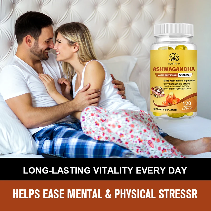 Ashwagandha Capsules, 5 in1 Equivalent to 5000mg Combined with Turmeric, Black Pepper,Rhodiola & Rosemary Support Mood and Sleep