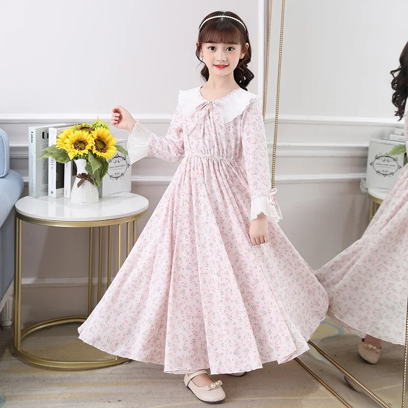 Girls' Korean Chiffon floral dress spring 2022 new middle and small children's foreign fairy skirt small fresh flower skirt