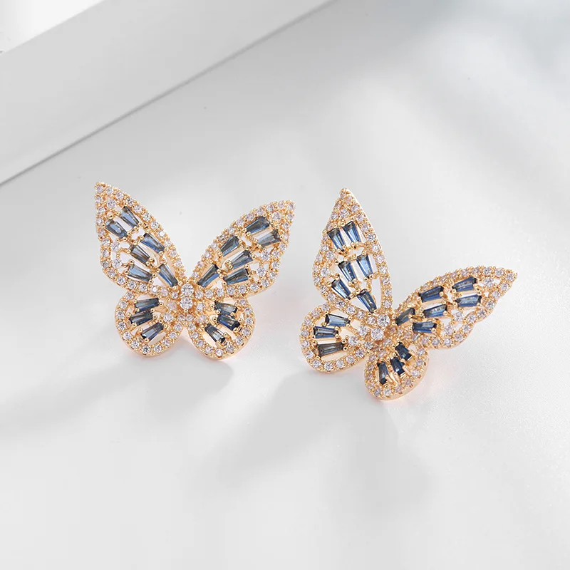 New Fashion Colored Zircon Light Luxury And Elegant Style Earrings 925 Silver Needle Earrings With Hollow Butterfly Earrings