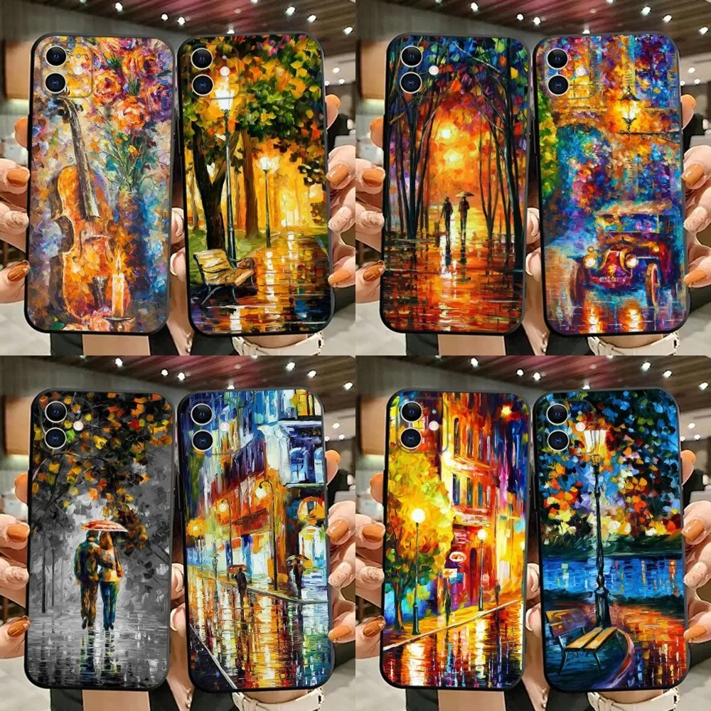 L-Leonid A-Afremov Oil Painting Phone Case For iPhone 15,14,13,12,11,Plus,Pro Max,XS,X,XR,SE,Mini,8,7 Soft Silicone Black Cover