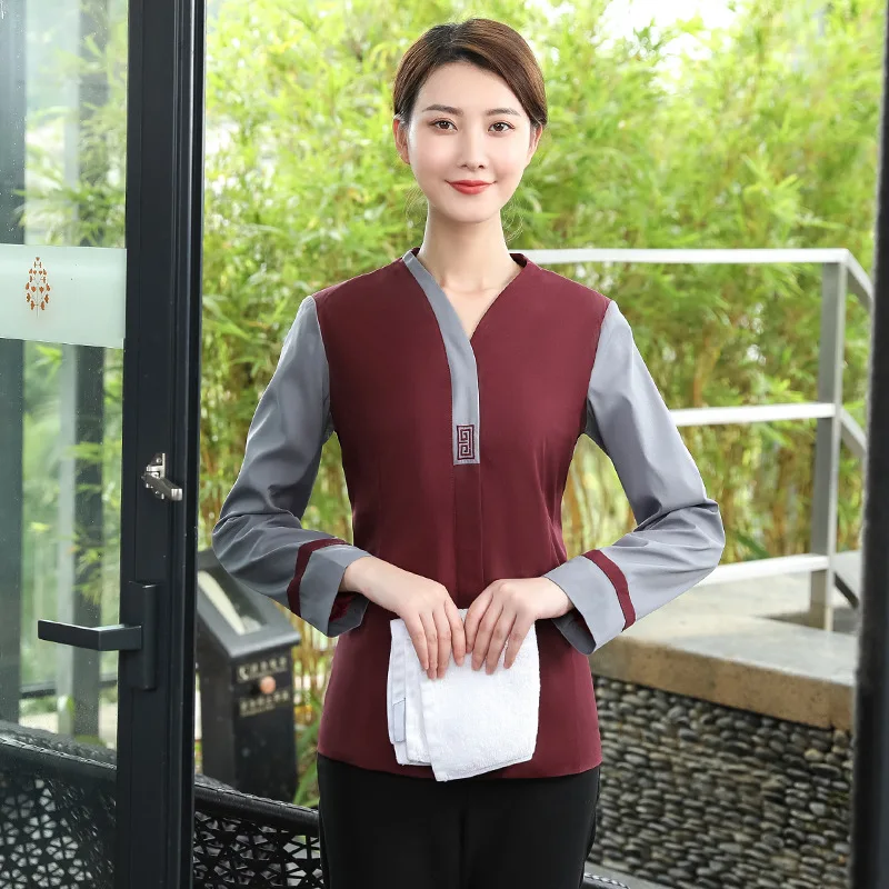 

Рабочая одежда с длинными рукавами для персонала по уборке в отелях, униформа для уборки помещений в жилых комплексах, осенняя и зимняя одежда для персонала по обслуживанию номеров.