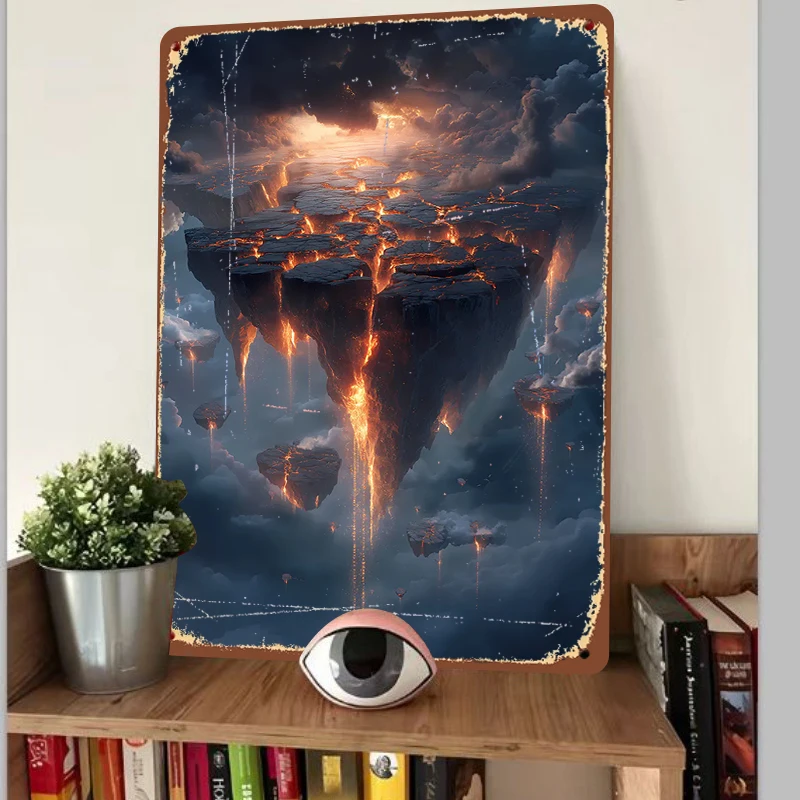 Volcanic Rift Floating Island Metal Wall Art Modern Abstract Home Decor for Living Room Study Foyer