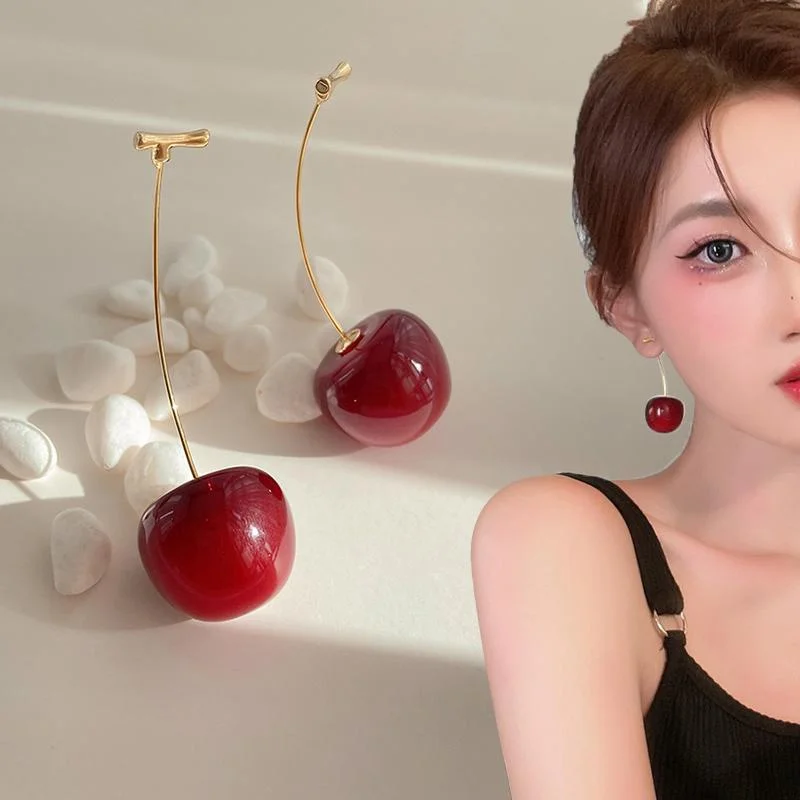 Accessories for Women Red Cherry Earrings for Women Fruit Statement Dangle Earring Wedding Party Korean Jewelry Gift Mujer