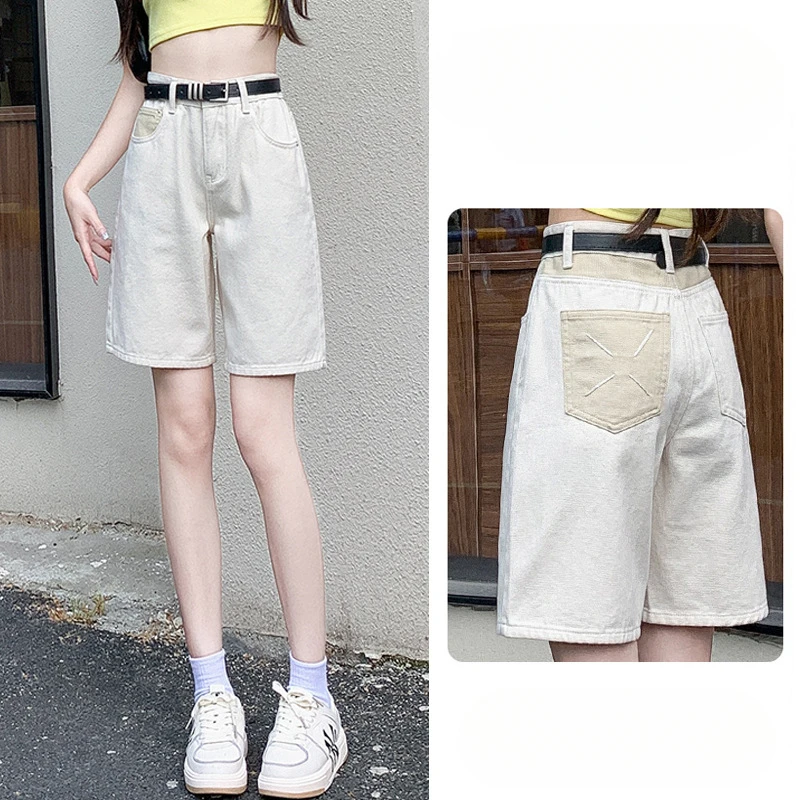 

Female High Waist Denim Shorts Feminino Ladies Oversized Casual Jeans Shorts Women Vintage White Wide Leg Short Pants Jean Q944