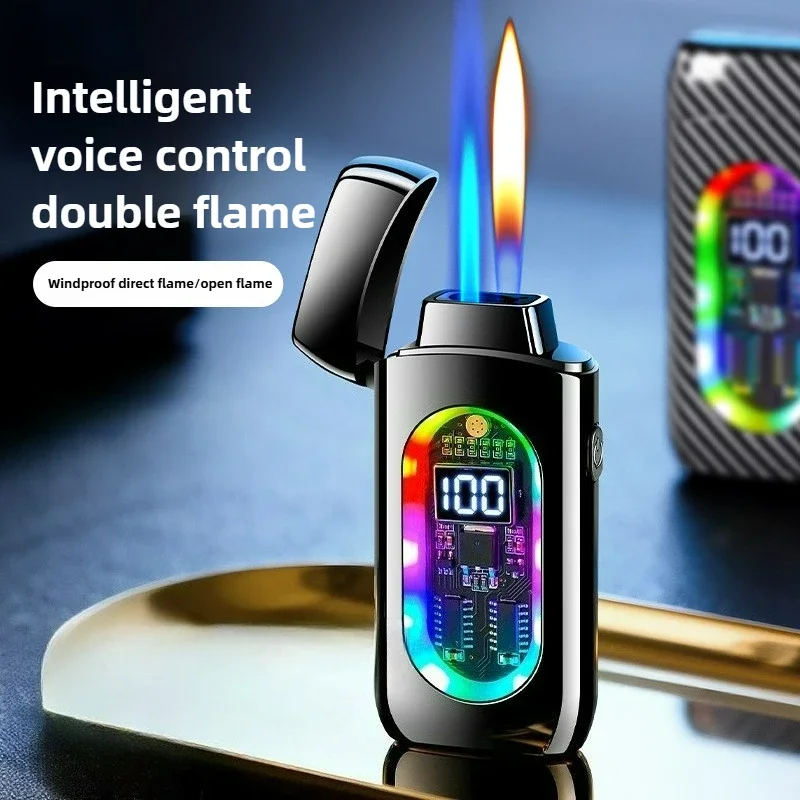 Creative Windproof and Cool Lighter with Voice Control, Multiple Ignition Methods, Dual Fire Switchable Cigarette Lighter