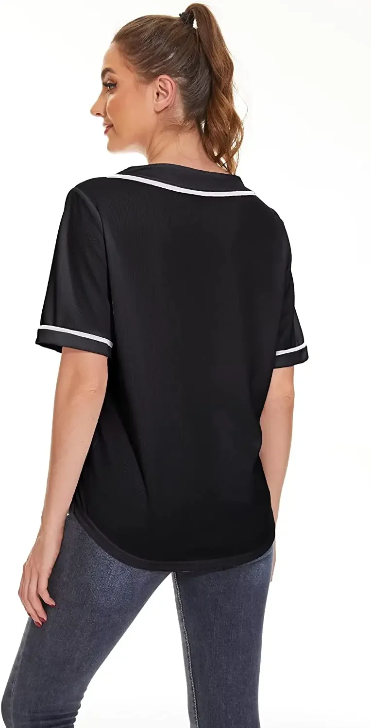 Womens Baseball Jersey Shirt Button Down Blank Softball Jersey Hip Hop Shirts