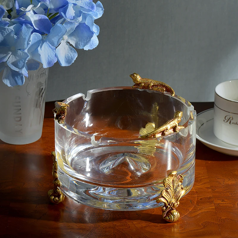 brass living room crystal round ashtray simple desktop creative animal imitation decoration