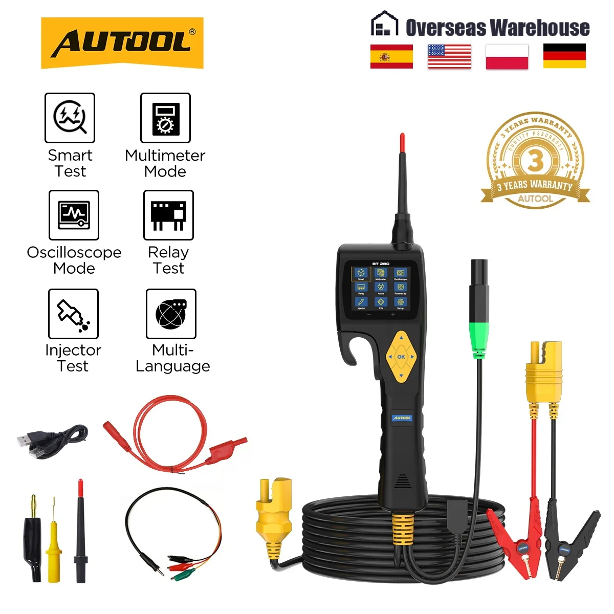 AUTOOL BT280 Car Electrical Circuit Tester Multifunctional Diagnosis Tool Multi-language Automotive Electric System Tester