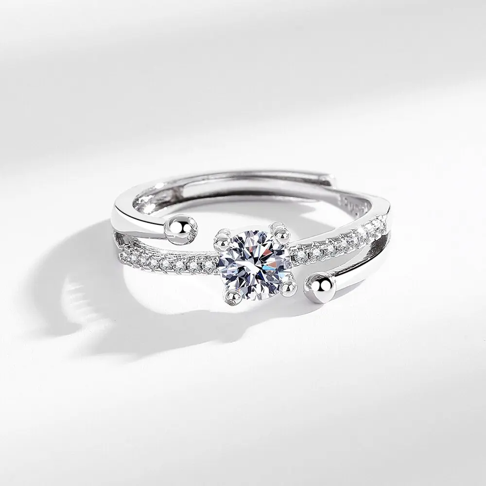 Light luxury S925 sterling silver new moissanite 50 point ring niche light luxury design simple platinum ring female - Image 3