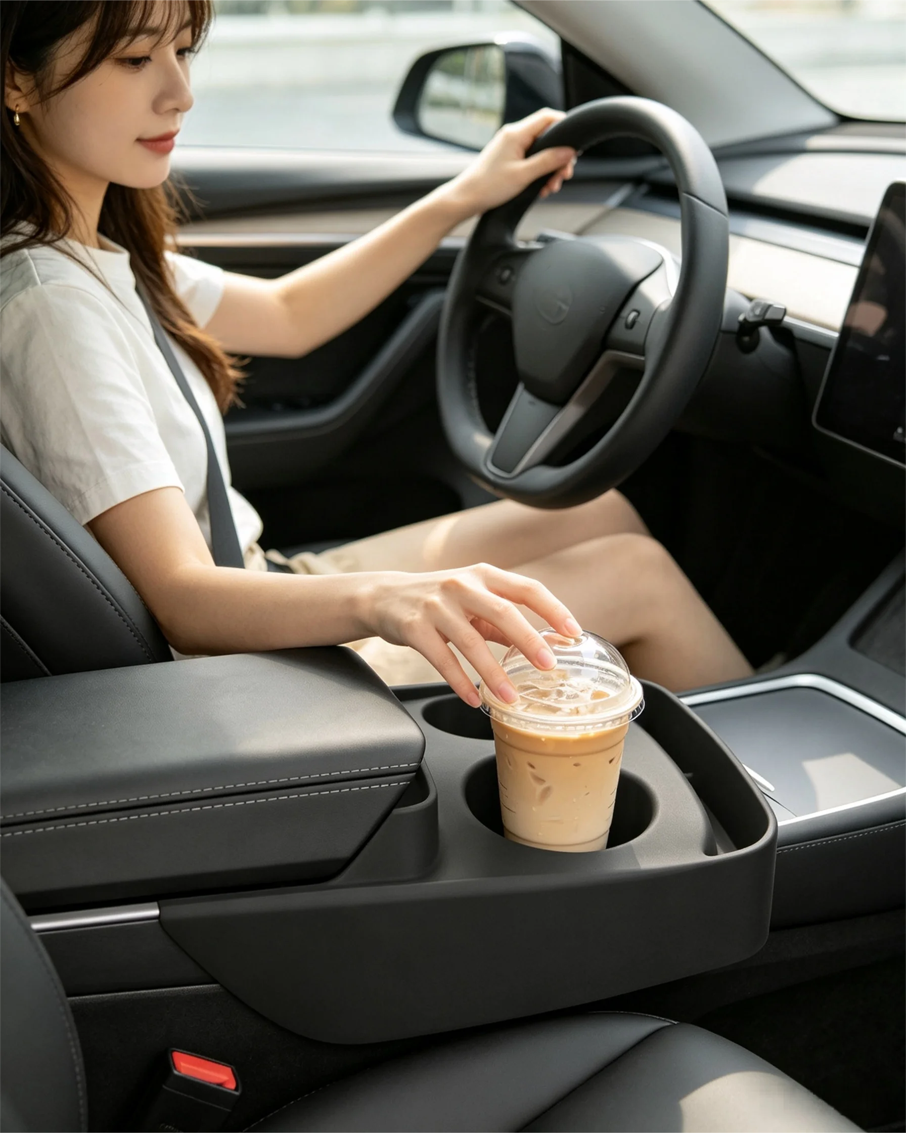 Cup Holder Insert for Tesla Model Y 2025 2026 Center Console Organizer Silicone Anti Spill Storage Tray Interior Accessories