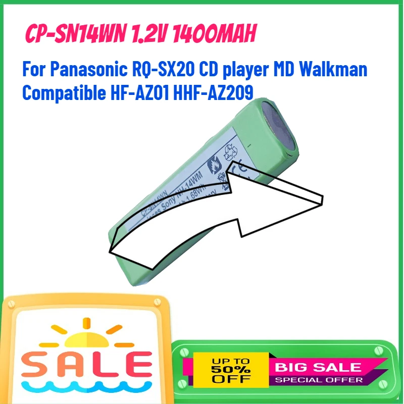 

CP-SN14WN 1.2V 1400mAh Battery for Panasonic RQ-SX20 CD player MD Walkman Compatible HF-AZ01 HHF-AZ209 Rechargeable Batteries