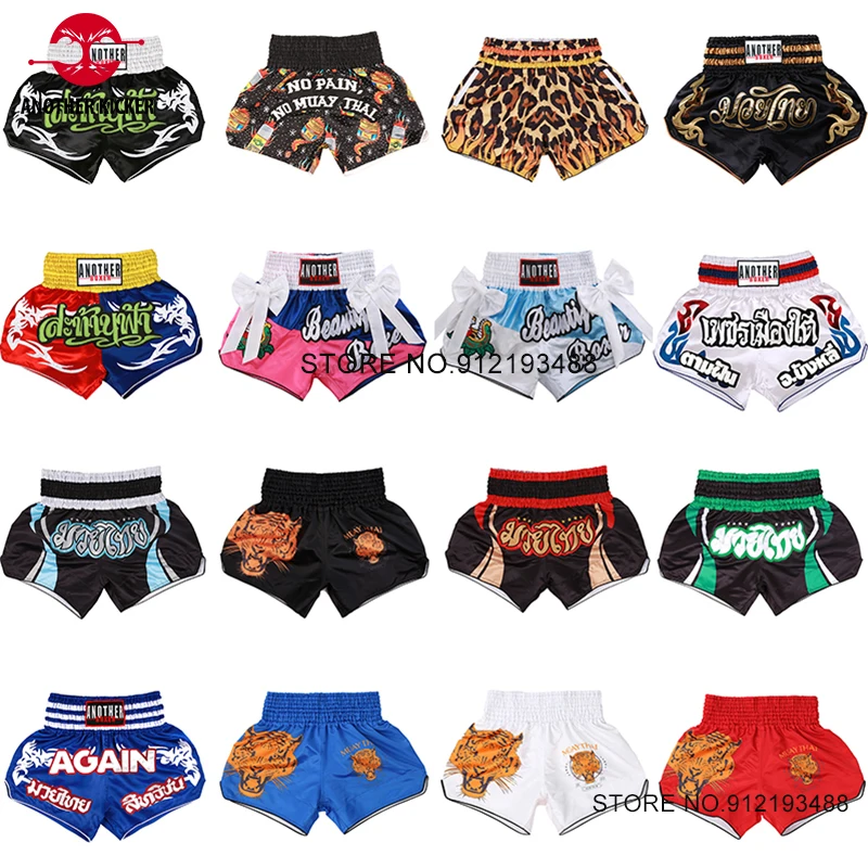 Boxing Shorts for Men Women Children Muay Thai Shorts Man Black BJJ Shorts Quick-Dry Embroidered Kickboxing Training MMA Pants