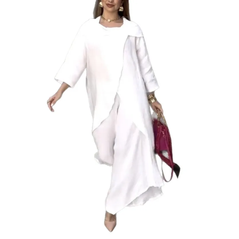 

Трансграничный Amazon, свободный однотонный повседневный комплект брюк с верхней курткой нестандартной формы в европейском и американском стиле cw86411