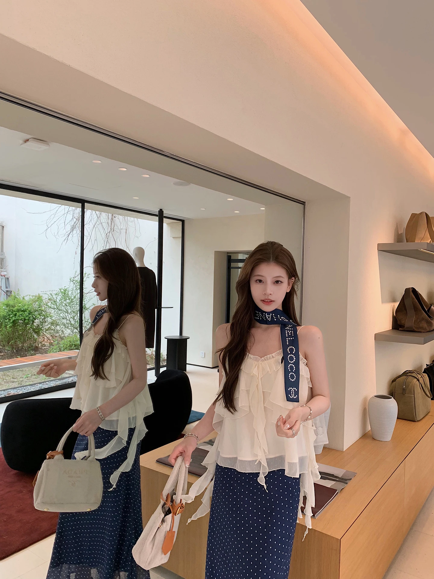 

Anneshop Fringed Halter Vest Women's New Design Slimming Top Polyester Fiber Outerwear Spring Season Regular Length