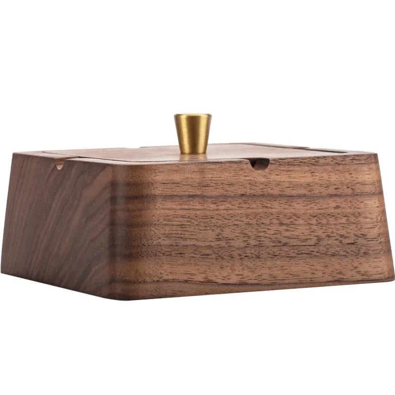 New Chinese Style Wooden Household Ashtray with Cover China-Chic Portable Creative Decoration Wooden Solid Wood Ashtray