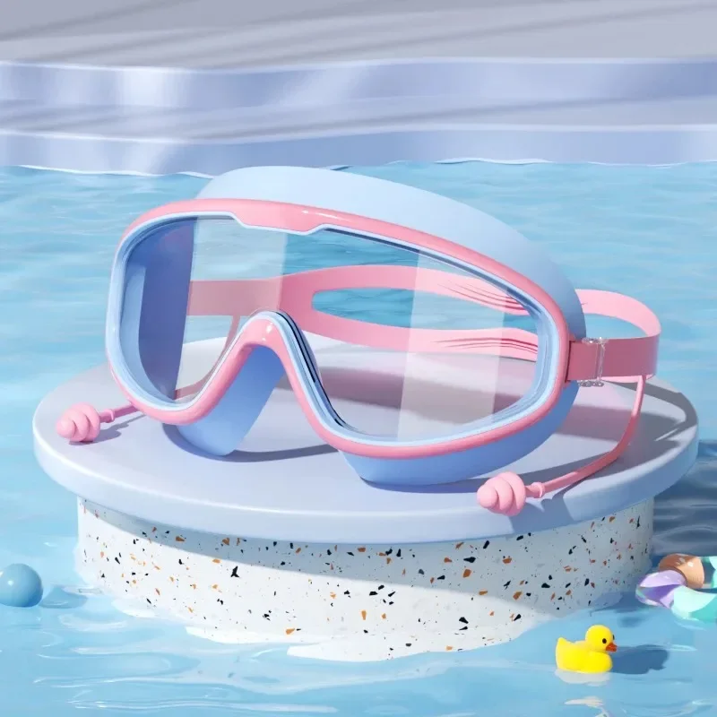 Wasserdichte und beschlagfreie Schwimmbrille für Kinder mit großem Rahmen, praktische Schwimmbrille mit Silikon-ohrstöpseln. – Detail 5