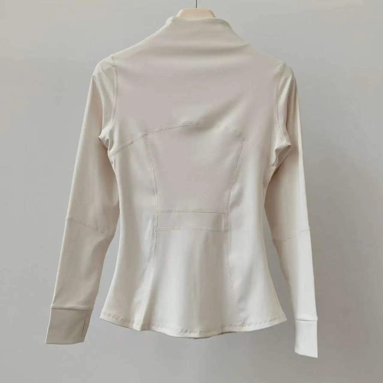 Figurbetonte Langarm-Shirts für Damen, Yoga-Jacke, Stehkragen-Mantel, Fitness-Sport-Trainings-Pilates-Laufbekleidung – Detail 4