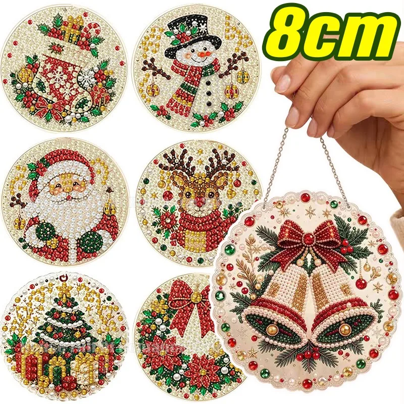 6-teiliges Diamant-Malerei-Set mit 3D-Perlen in verschiedenen Größen, Schneeflockenform, Weihnachts-Perlen-Suncatcher-Set, DIY-Bastelset, festliche Wanddekoration, Anhänger