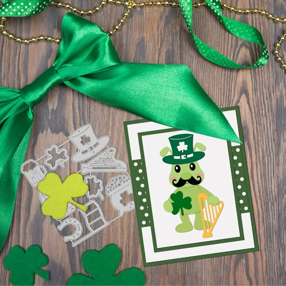 Saint Patrick's Day Worm Cutting Dies Lucky Grass Carbon Steel Die Cuts for DIY Crafting Golden Coins Embossing Stencil