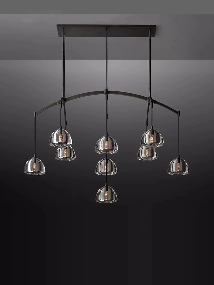 Black Brass Retro American K9 Crystal Copper LED Chandelier Suspension Lampen Dinning Room Living Room Duplex Villa Lighting