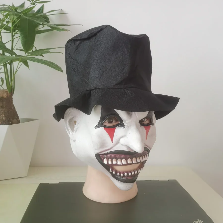 With Hat Evil Joker Jester Mask With Hat Clown Face Masks Latex Halloween Masquerade For Adult Costume Head Covering Helmet image 5