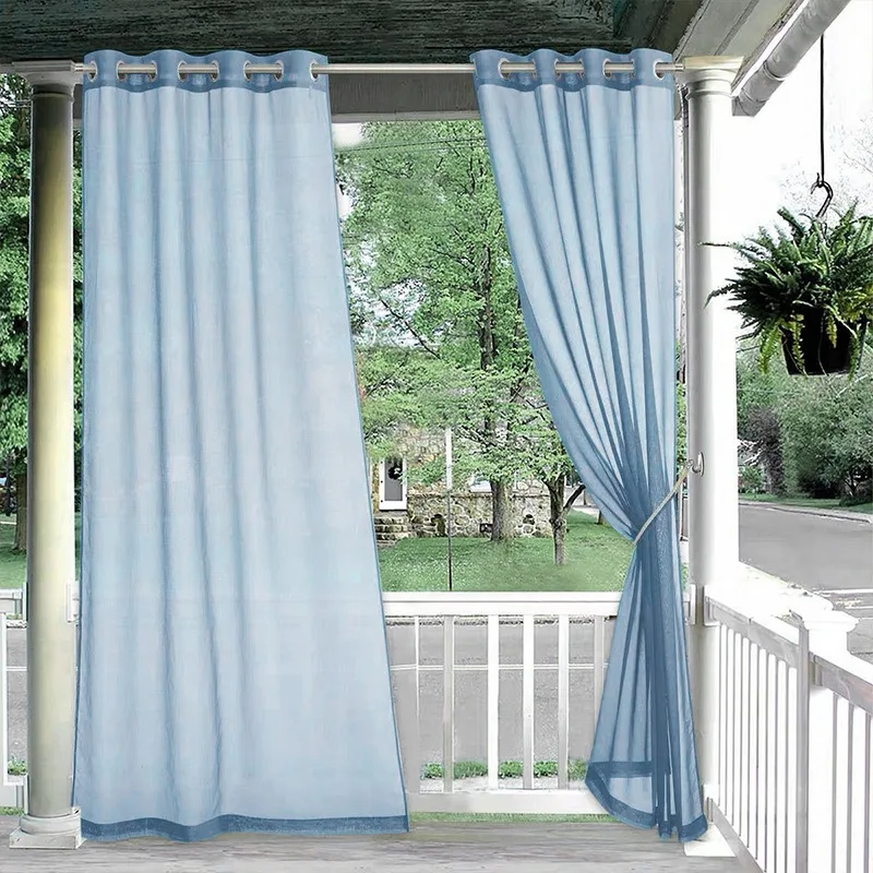 Outdoor Sheer Curtains for Patio & Pergola Waterproof Sun-blocking Ready-made Drapes UV-resistant Terrace Shade Screens