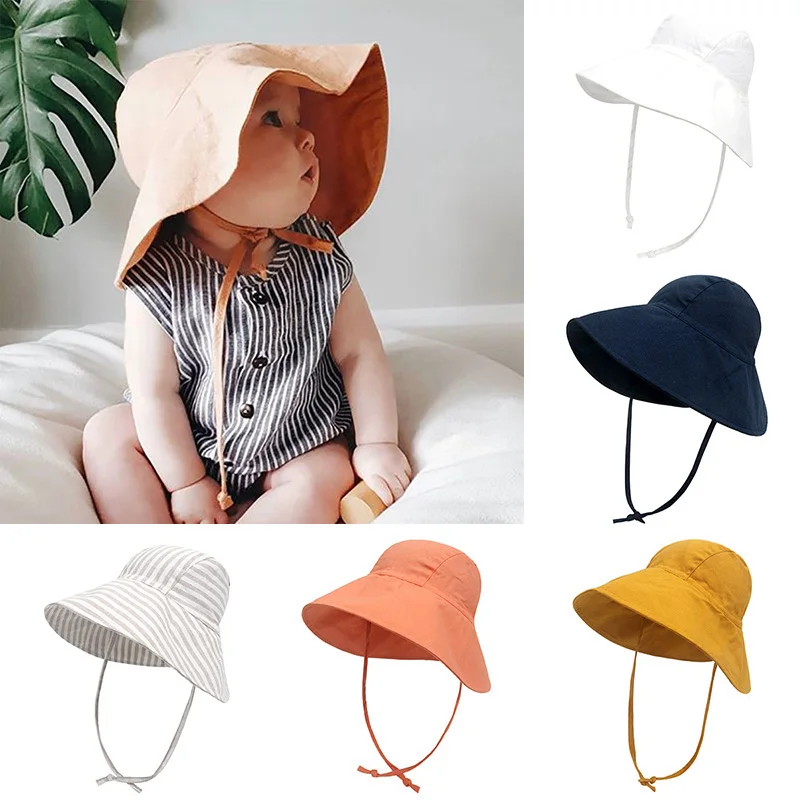 Cotton Linen Baby Hat Summer Spring Kids Bucket Hats for Girls Boys Children Cap Travel Sun Hat Kids Caps 2M-4Y