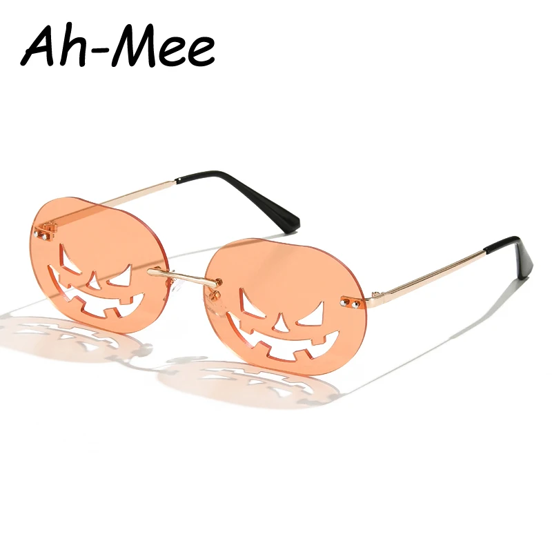 Rimless Pumpkin Shape Sunglasses Women Men Oval Alloy Frame Sun Glasses Female Pumpkin Punk Eyeglasses Oculos