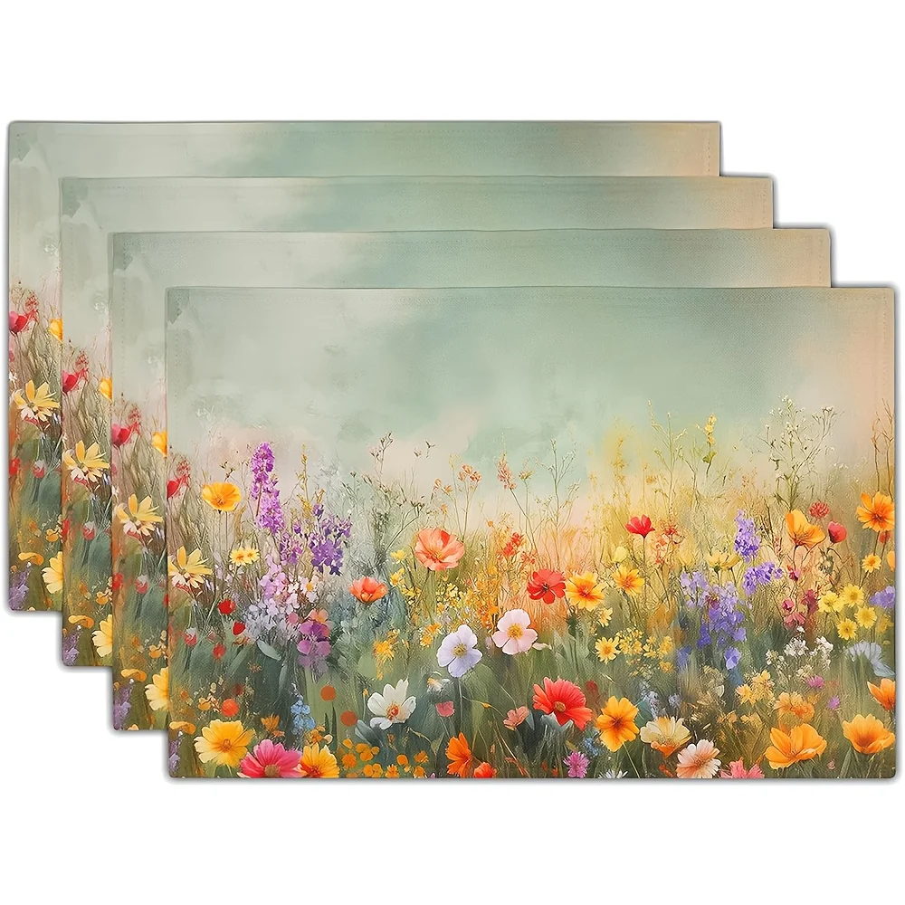 VIKAMA 4PC Wildflower Countryside Table Mat Anti scald Mat Decoration Restaurant Decoration Fresh Natural Wind