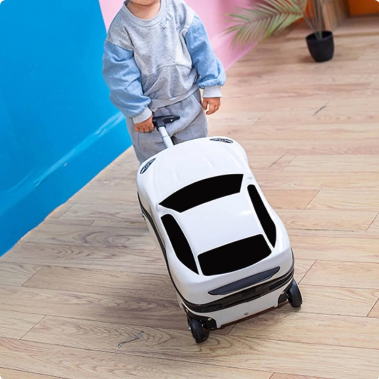 Kids Car Shaped Luggage Telescopic Handle Kids Sit-on Suitcase Three-Dimensional Cartoon Car Suitcase Lightweight view 6