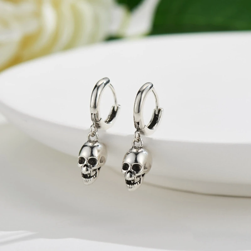 Skull Hoop Earrings for Men Women Punk Gothic Jewelry Holiday Festival Decor