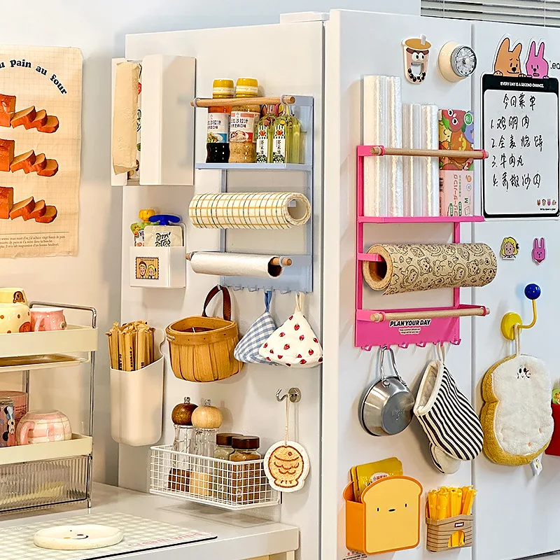 Dopamine refrigerator magnetic suction rack decorative outer side storage artifact enamel board plastic wrap rack
