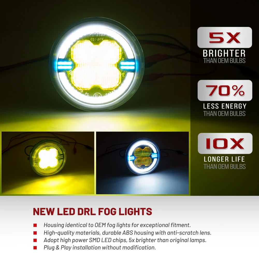 DRL Halo Daylights 4300K Yellow LED Front Bumper Driving Fog Lights For Toyota Tacoma 2005-2011 Tundra 2007-2013 Sequoia Solara