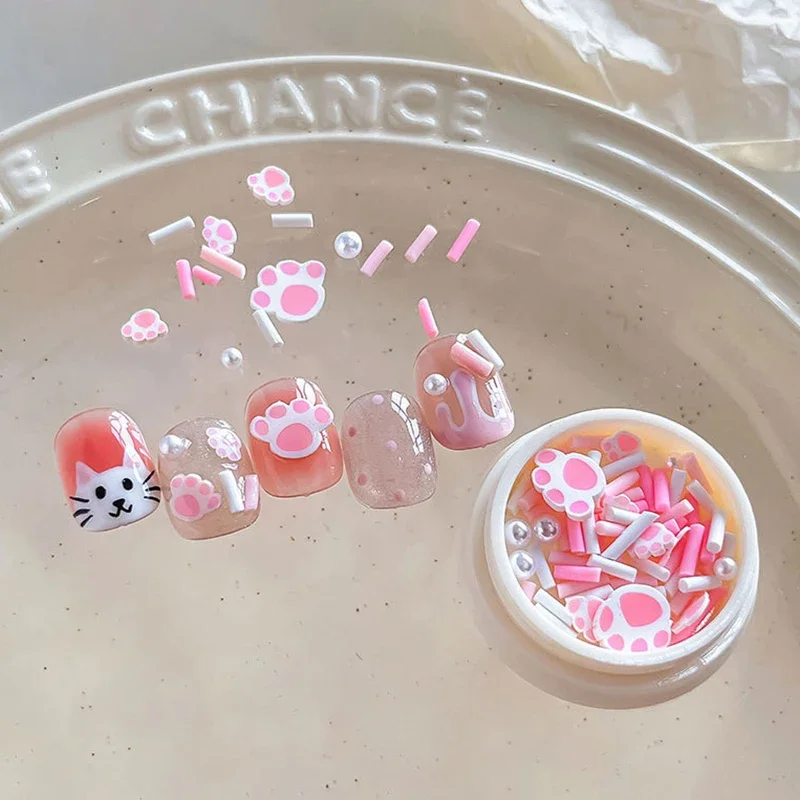 

1 коробка кошачья лапа жемчужная смола подвески для ногтей 3D жемчужные украшения для ногтей со стразами DIY ногти для женщин и девочек