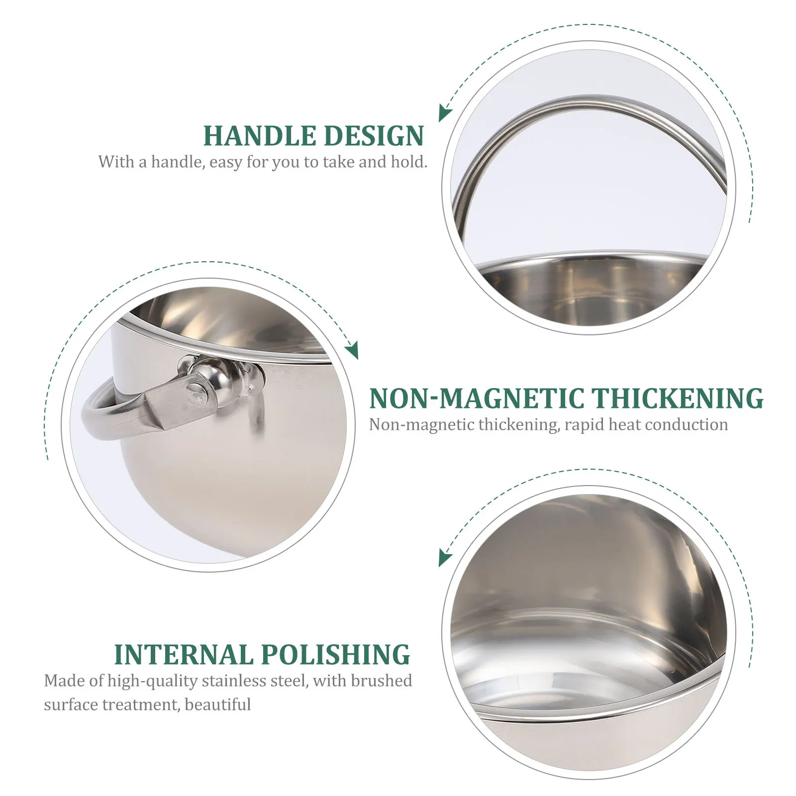 

1pc Stainless Steel Soup Pot 20Cm With Lid For Gas Induction Cooker Household Kitchen Stockpot Heat Resistant Handle