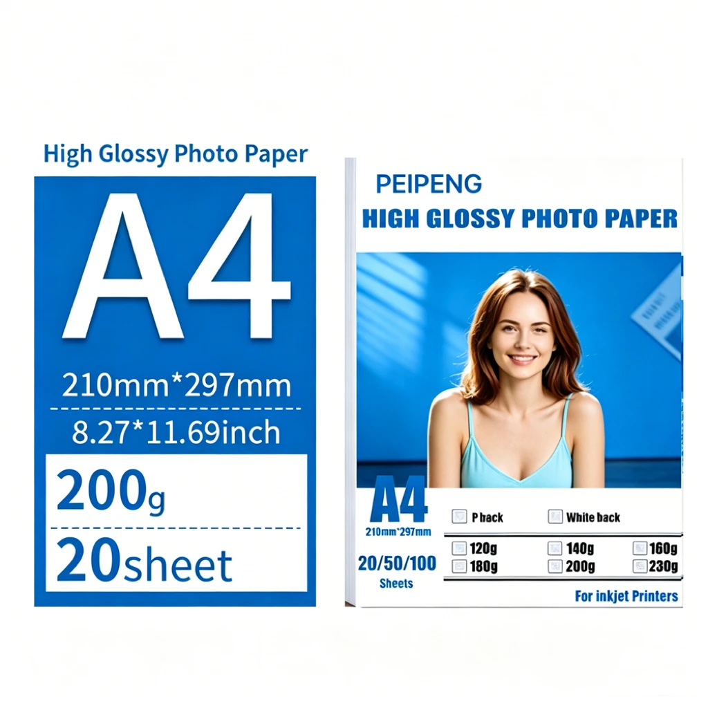 Papel fotográfico a4, 20 peças, papel fotográfico para impressoras jato de tinta, brilhante, de um lado só, papel revestido, 8.27*11.69 polegadas