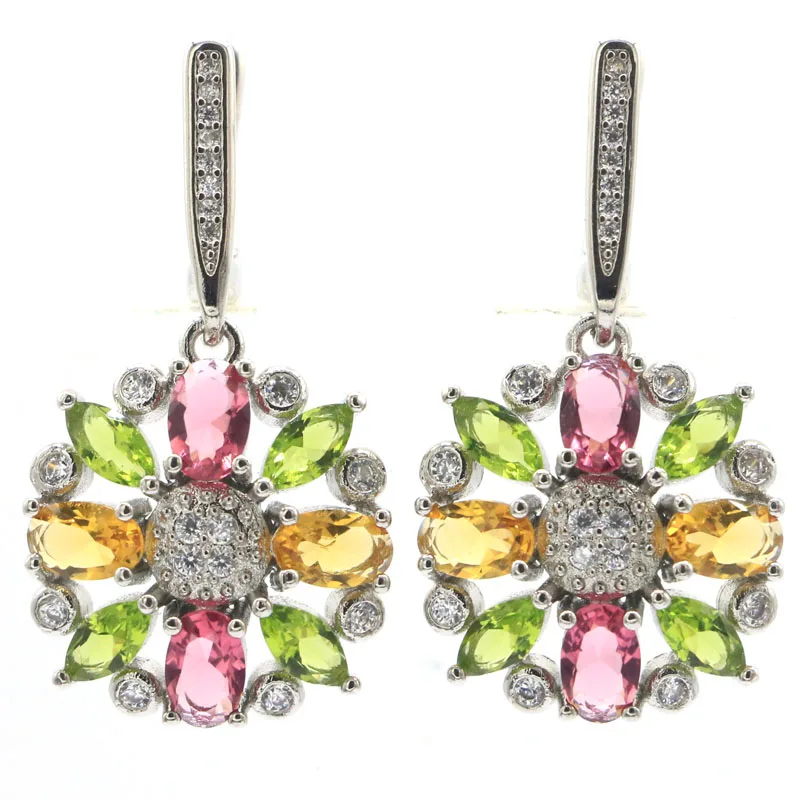 

Buy 5 Get 1 Free 37x18mm Multi Color Pink Tourmaline Golden Citrine Peridot London Blue Topaz CZ Silver Earrings