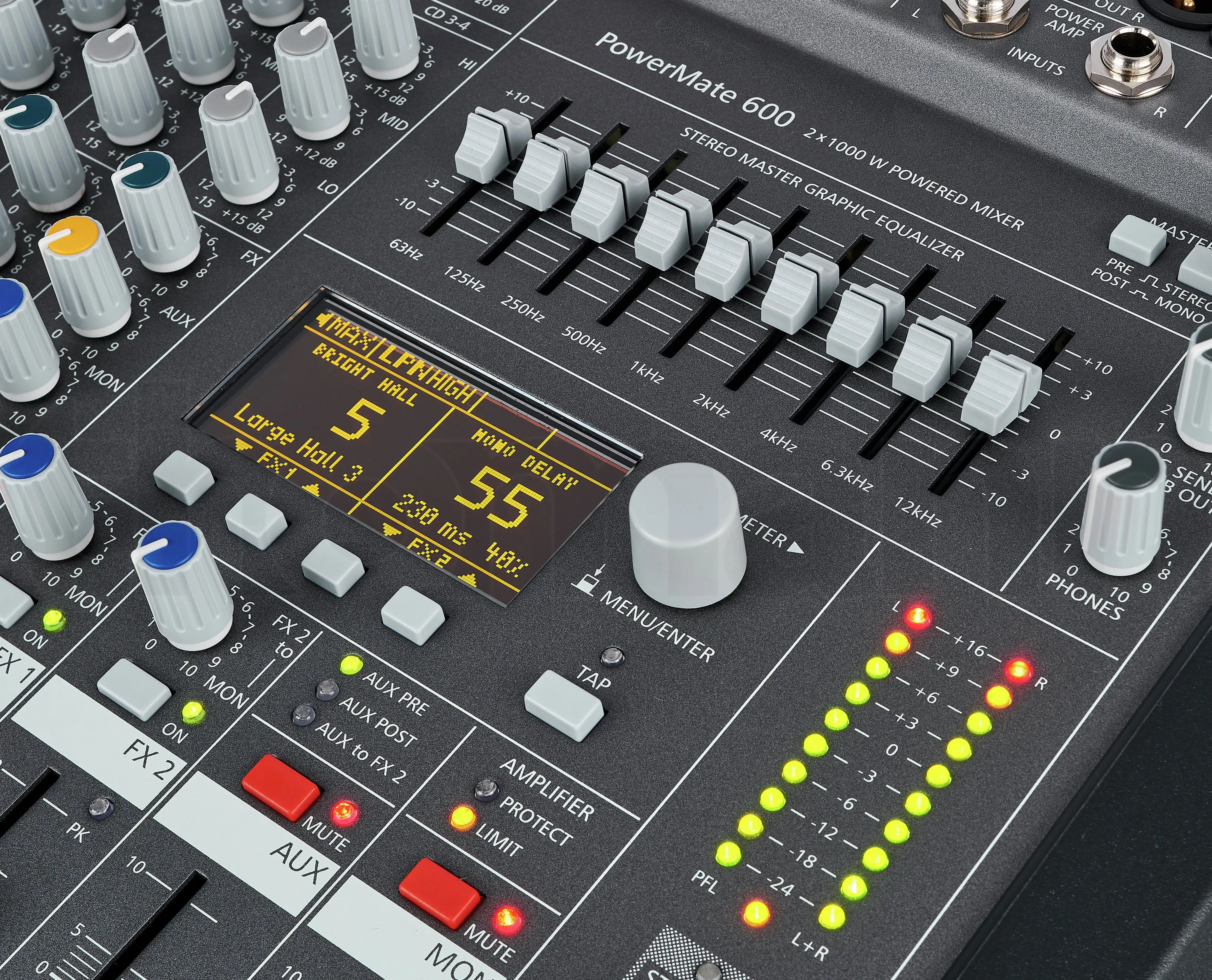 Effects 8 Channel Stereo Mixing Amplifier for Stage Live Professional 1000W Powered Audio Mixer PowerMate PM600-3 with Dual DSP view 4