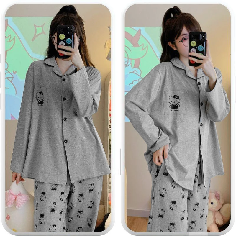 

2 Pieces Women Pajamas Long Sleeve Sleepwear Nightwear Lady Home Wear Suit