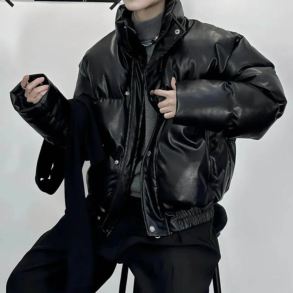 Mens Autumn Puffer Jacket Imitation Silk Cotton Dark Casual Cotton Jacket Fashion Daily Versatile Jacket Men'S Clothing
