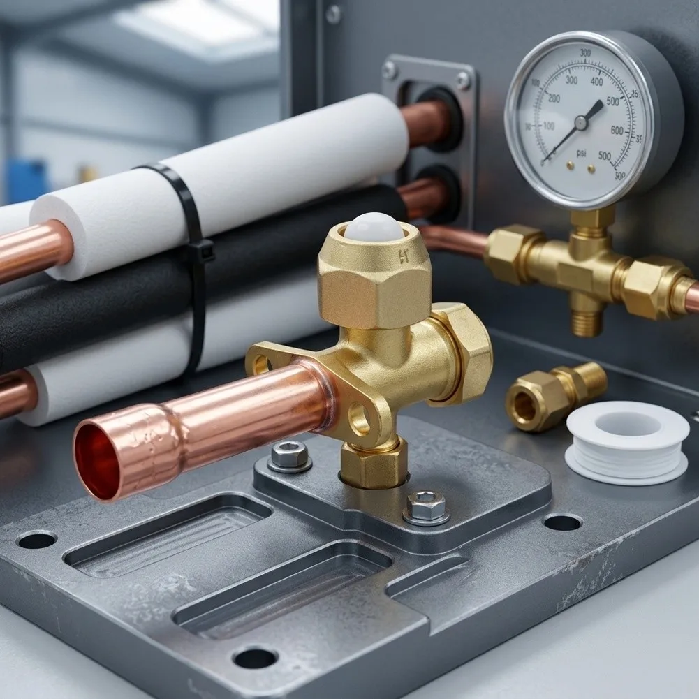 Brass Air Conditioner Stop Valve 3 Way For Service Fitting For Split System AC Refrigeration Cooling Heating Pipe Connection Har