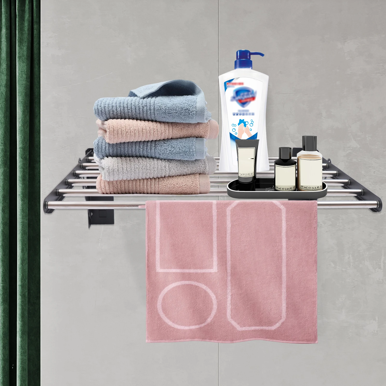 

Modern Minimalist 60*39.5*20cm Stainless Steel Black Wall-Mounted Shower Caddy Shelf Storage Rack for Bathrooms Toilets Bedrooms