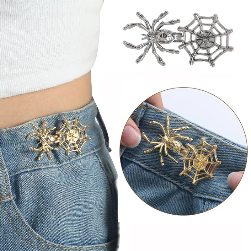 Adjustable Button Spider Web Buckle for Pants Jeans No Need To Sew Metal Buttons Tightener Fasteners