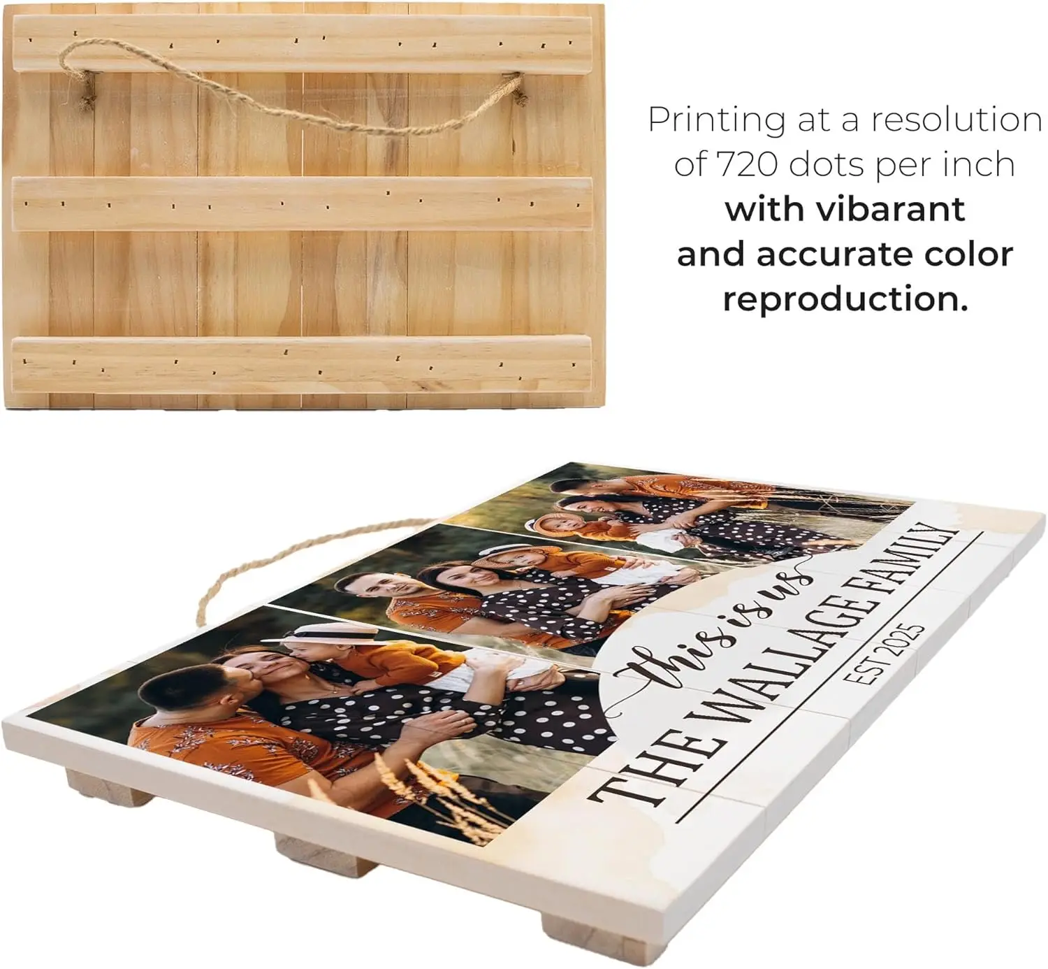 Basisfundamenten 12X18 Gepersonaliseerde Familiefoto Houten Wandkunst, Aangepaste Full Color Fotoafdruk En Tekst, Rustiek Huisdecor