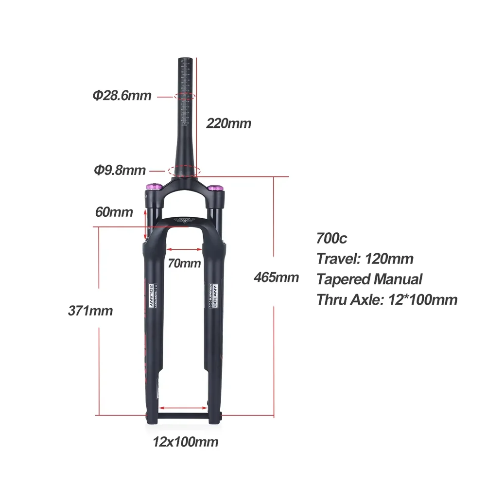 BOLANY-Road Bicycles Fork Magnesium Alloy Air Suspension, Bike Lockout, Cycling Accessories, 700C, 100mm