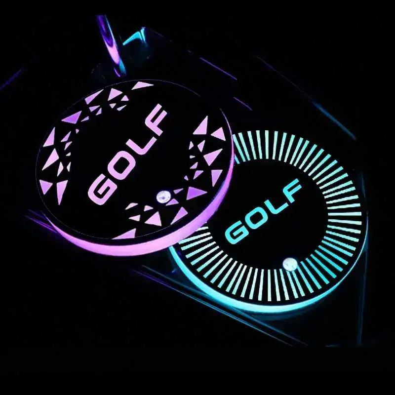 7 Colorful LED Cup Mat Pad for GOLF Logo USB Charging Car Drinks Holders Intelligent Water Coaster Decor Light Accessories