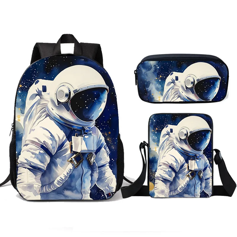 Three piece set of student backpack, crossbody bag, pencil case, casual trend, simple children's 1-3 grade backpack, new style