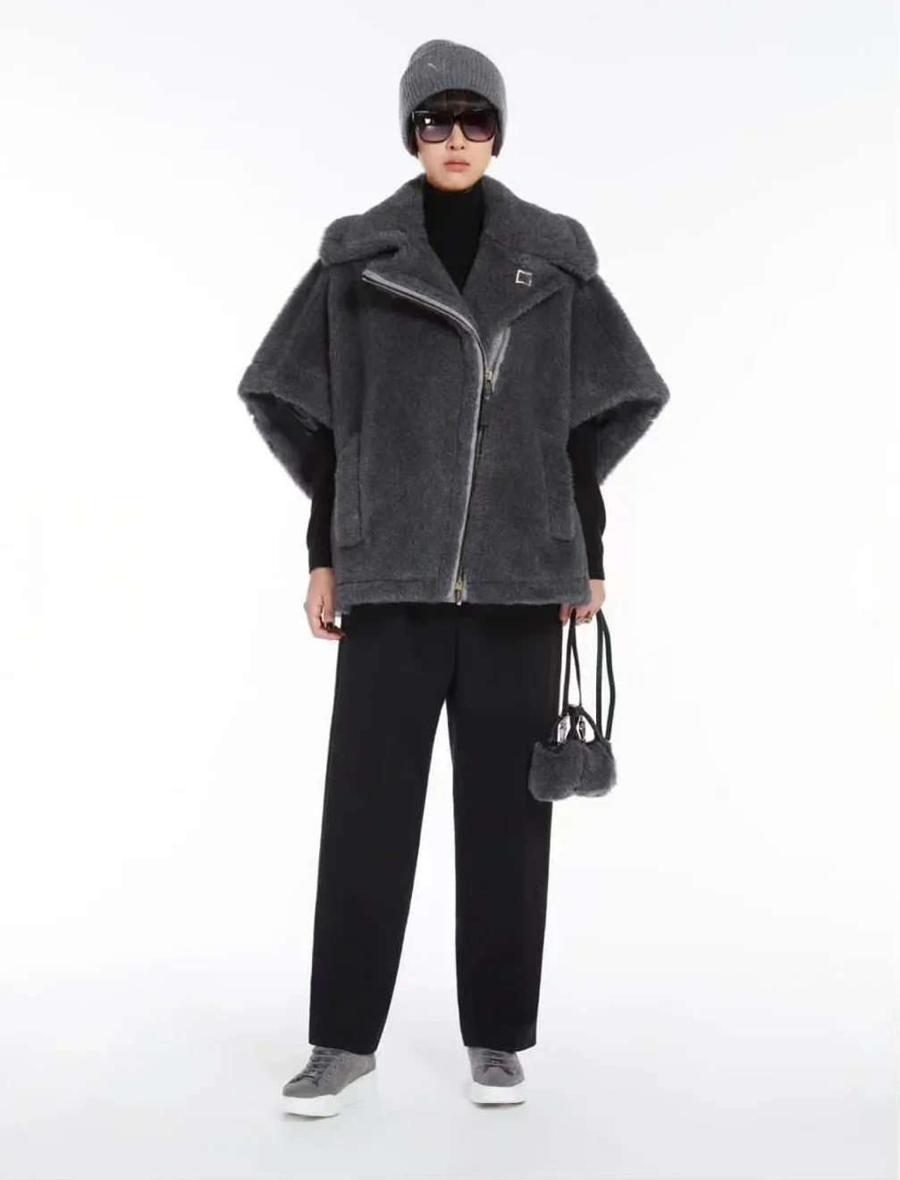 

Teddy Bear Shawl Female Autumn Winter Camel Jacket Gray Sheep Wool Coat Lapel Short Alpaca Silk High-end Fashion Jacket