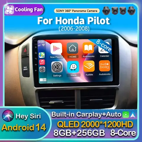 혼다 파일럿 2006 2007 2008 네비게이션 GPS 멀티미디어 비디오 플레이어, 안드로이드 14 와이파이 + 4G 카플레이, 스테레오 자동 DVD 8 코어